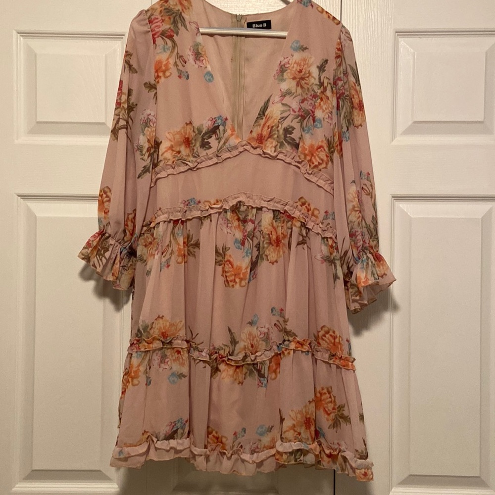 Blue B- Romantic tiered floral dress in soft pink